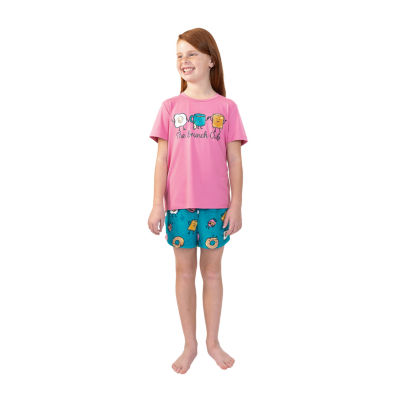 Dots & Dreams Girls Satin Round Neck Short Sleeve 2-pc. Pajama Sets