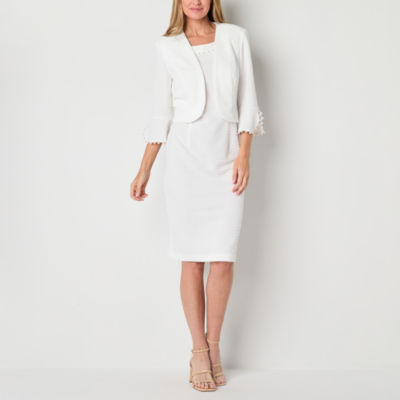 Maya Brooke Womens Pearl Trim Jacket Dress, Color: White - JCPenney