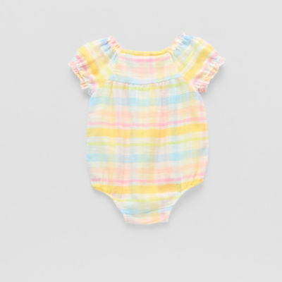 Okie Dokie Baby Girls Short Sleeve Plaid Romper