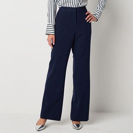 Worthington Womens Adaptive Seated Wear Wide Leg High Rise Straight Fit Trouser, 6, Blue