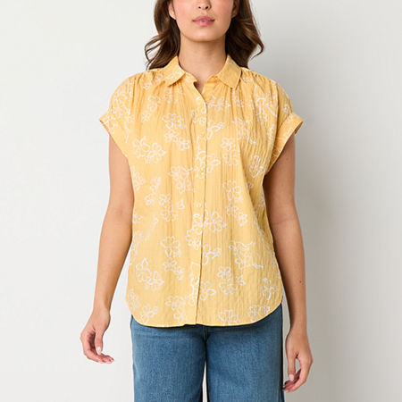 a.n.a Womens Short Sleeve Adaptive Regular Fit Easy-on + Easy-off Button-Down Shirt
