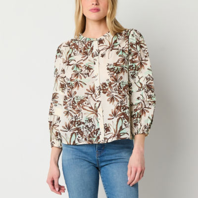 a.n.a Womens Split Crew Neck Long Sleeve Blouse