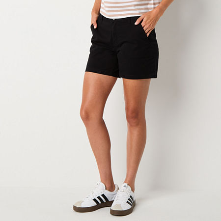 a.n.a Womens 5" Mid Rise Chino Short, 6, Black