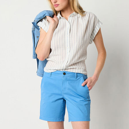 a.n.a Womens 7" Mid Rise Chino Short, 10 Petite, Blue