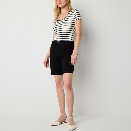 a.n.a Womens 9" Mid Rise Chino Short, 2, Black