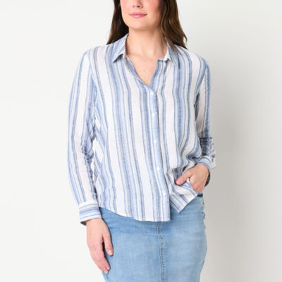 Chemise Liz Claiborne Femme - Manches Longues - Denim Bleu Coton - Taille XL - À Pression