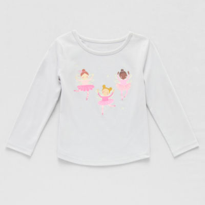 Okie Dokie Toddler & Little Girls Round Neck Long Sleeve Regular Fit Graphic T-Shirt