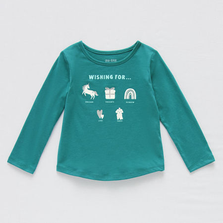 Okie Dokie Toddler & Little Girls Round Neck Long Sleeve Graphic T-Shirt, 2t, Blue