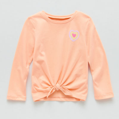 Okie Dokie Toddler & Little Girls Round Neck Long Sleeve Classic Fit Graphic T-Shirt
