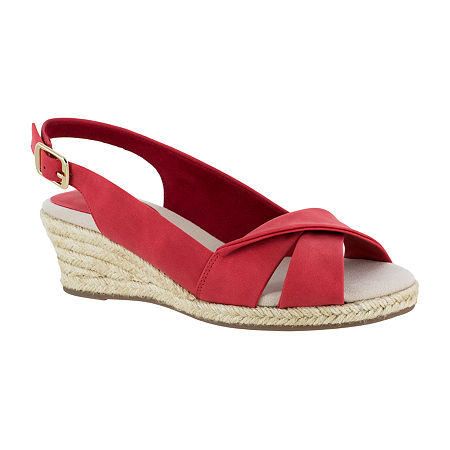 Vintage Sandals | Wedges, Espadrilles – 30s, 40s, 50s, 60s, 70s Easy Street Womens Maureen Wedge Sandals 6 12 Medium Red $51.99 AT vintagedancer.com