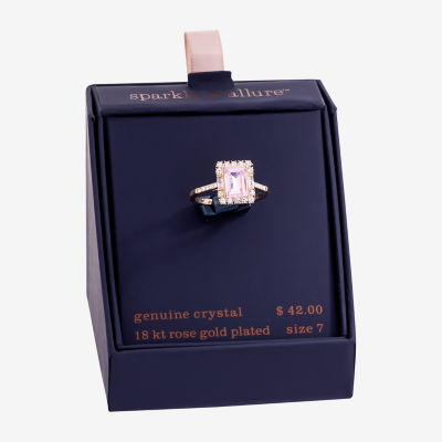 Sparkle Allure Womens Pink Crystal 18K Rose Gold Over Brass Rectangular Engagement Ring