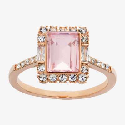 Sparkle Allure Womens Pink Crystal 18K Rose Gold Over Brass Rectangular Engagement Ring