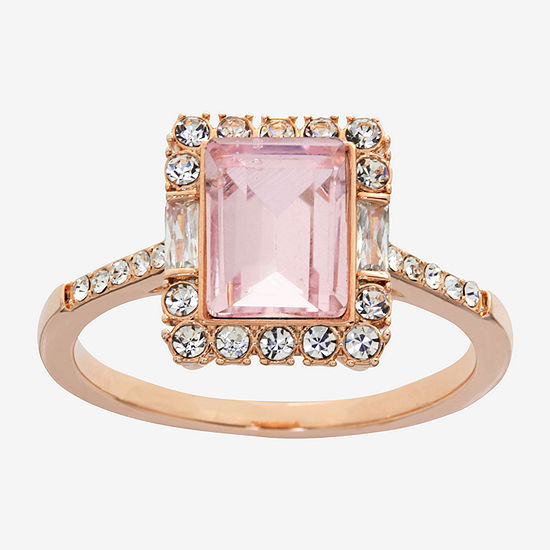Sparkle Allure Crystal 18K Rose Gold Over Brass Rectangular Engagement Ring