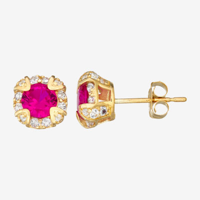 Lab Created Red Ruby 10K Gold 1/4 Inch Stud Earrings