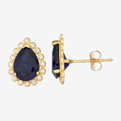 Lab Created Blue Sapphire 10K Gold 1/2 Inch Stud Earrings