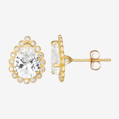 Lab Created White Sapphire 10K Gold 1/2 Inch Stud Earrings