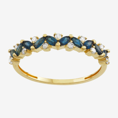 Womens Genuine Blue Sapphire & 1/5 CT. T.W. Genuine White Diamond 10K Gold Band