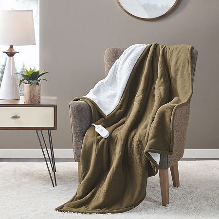 Serta Sherpa Lightweight Electric Throw, One Size, Brown