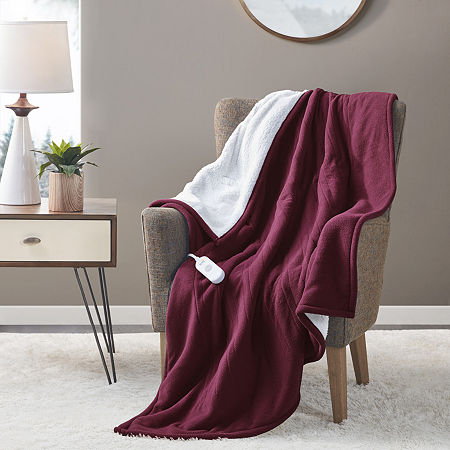 Serta Sherpa Lightweight Electric Throw, One Size, Red