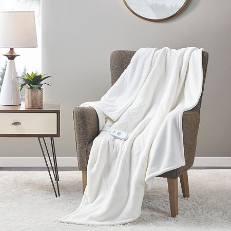 Serta Sherpa Lightweight Electric Throw, One Size, White