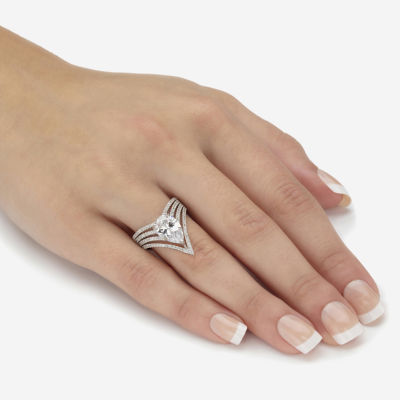 Diamonart Womens 3 1/2 CT. T.W Cubic Zirconia Platinum Over Silver Pear Cocktail Ring