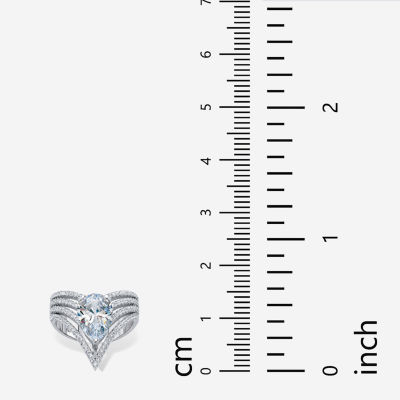 Diamonart Womens 3 1/2 CT. T.W White Cubic Zirconia Platinum Over Silver Pear Cocktail Ring