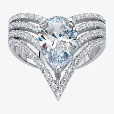 Diamonart Womens 3 1/2 CT. T.W White Cubic Zirconia Platinum Over Silver Pear Cocktail Ring