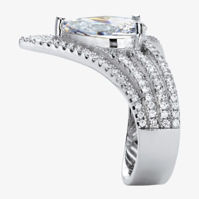 Diamonart Womens 3 1/2 CT. T.W White Cubic Zirconia Platinum Over Silver Pear Cocktail Ring