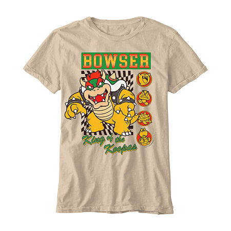 Little & Big Boys Bowser Crew Neck Short Sleeve Super Mario Graphic T-Shirt, X-small (6-7), Beige