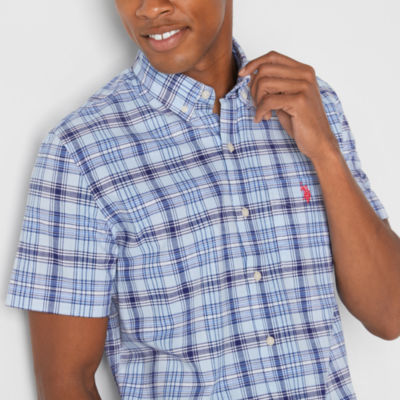 U.S. Polo Assn. Stretch Mens Classic Fit Short Sleeve Plaid Button-Down Shirt