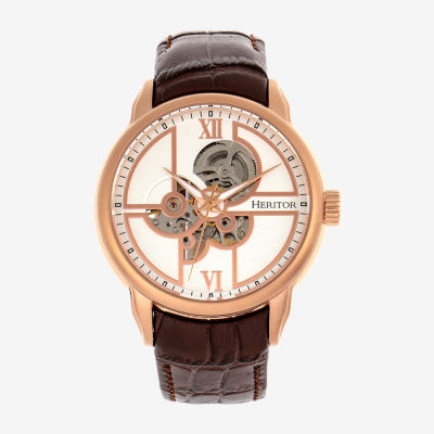 Heritor Mens Automatic Brown Leather Strap Watch Herhr8304