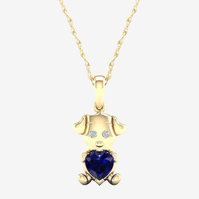 Gender Reveal Dog Womens Lab Created Sapphire 14K Gold Over Silver Pendant Necklace