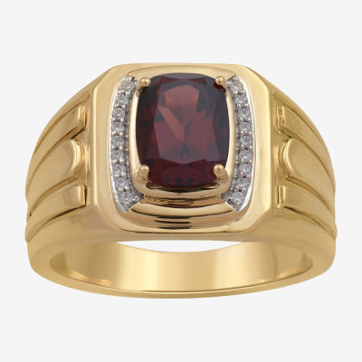 Mens 1/10 CT. T.W. Genuine Red Garnet 14K Gold Over Silver Fashion Ring