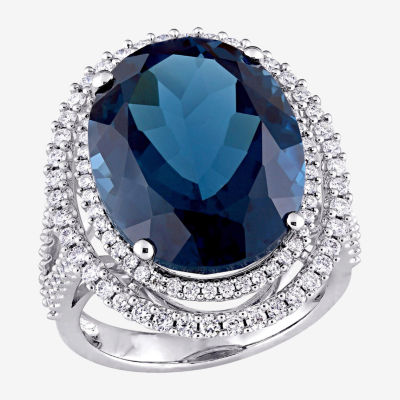 Womens Genuine London Blue Topaz 14K White Gold Cocktail Ring