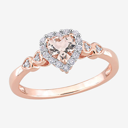 Womens Genuine Pink Morganite 18K Rose Gold Over Silver Heart Cocktail Ring, 9, Morganite