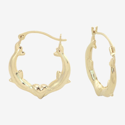 Womens 14K Gold 15mm Round Hoop Earrings