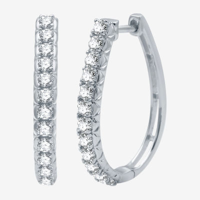 (H-I / I1) Womens 1 CT. T.W. Lab Grown White Diamond Sterling Silver 25.8mm Hoop Earrings