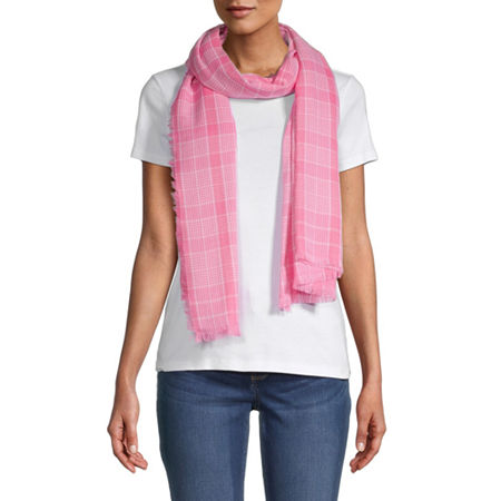 St. John's Bay Two Tone Oblong Plaid Scarf, One Size , Pink