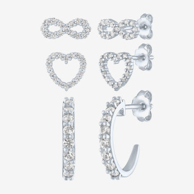 Limited Time Special! Lab Created White Sapphire Sterling Silver Heart Infinity 3 Pair Earring Set