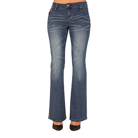  Poetic Justice Womens Mid Rise Mid Belly Flare Leg Jean