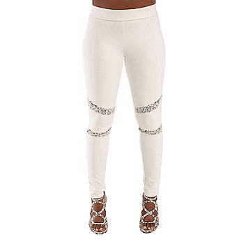 Poetic Justice Womens Mid Rise Full Length Leggings, Color: Ivory