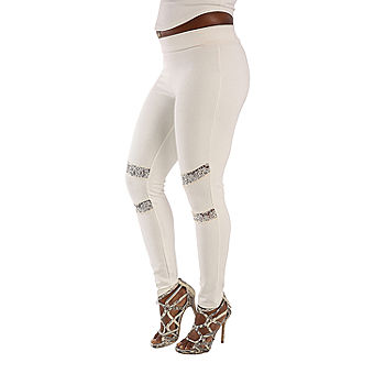 Poetic Justice Womens Mid Rise Full Length Leggings, Color: Ivory - JCPenney
