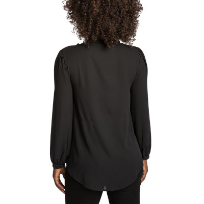 Poetic Justice Womens Split Tie Neck Long Sleeve Blouse