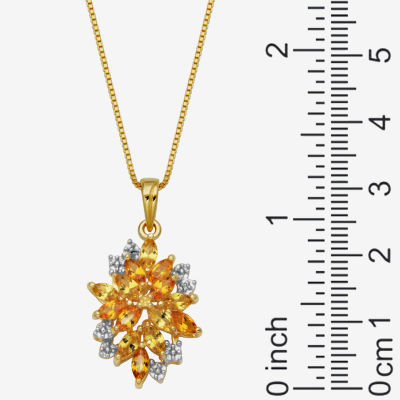 Womens Lab Created Yellow Sapphire 18K Gold Over Silver Flower Pendant Necklace