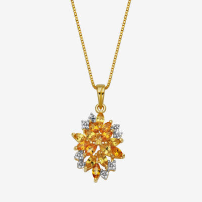 Womens Lab Created Yellow Sapphire 18K Gold Over Silver Flower Pendant Necklace