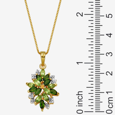 Womens Genuine Green Peridot 18K Gold Over Silver Flower Pendant Necklace