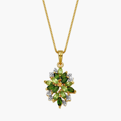 Womens Genuine Green Peridot 18K Gold Over Silver Flower Pendant Necklace