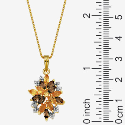 Womens Genuine Yellow Citrine 18K Gold Over Silver Flower Pendant Necklace