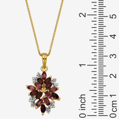 Womens Genuine Red Garnet 18K Gold Over Silver Flower Pendant Necklace