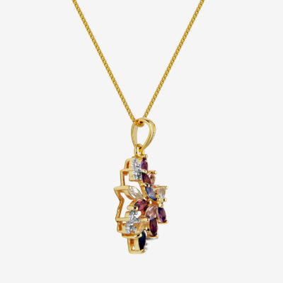 Womens Genuine Purple Amethyst 18K Gold Over Silver Flower Pendant Necklace